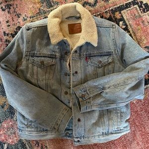 Levi’s Sherpa Denim Trucker Jacket in light blue